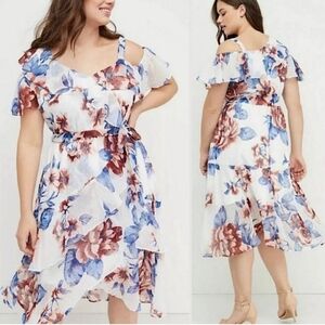 Lane Bryant Floral Ruffle Midi Dress, 20 NWOT